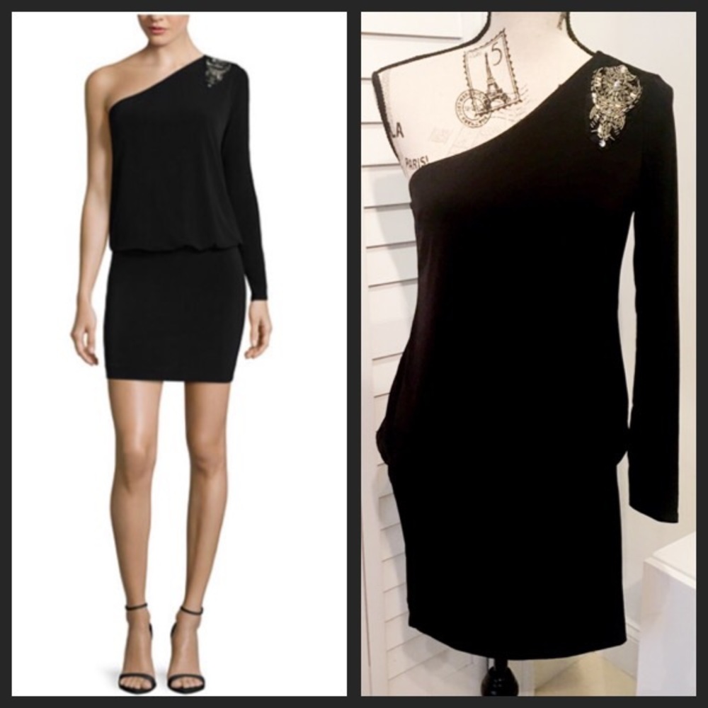 NTW Black One Shoulder long sleeve mini dress 